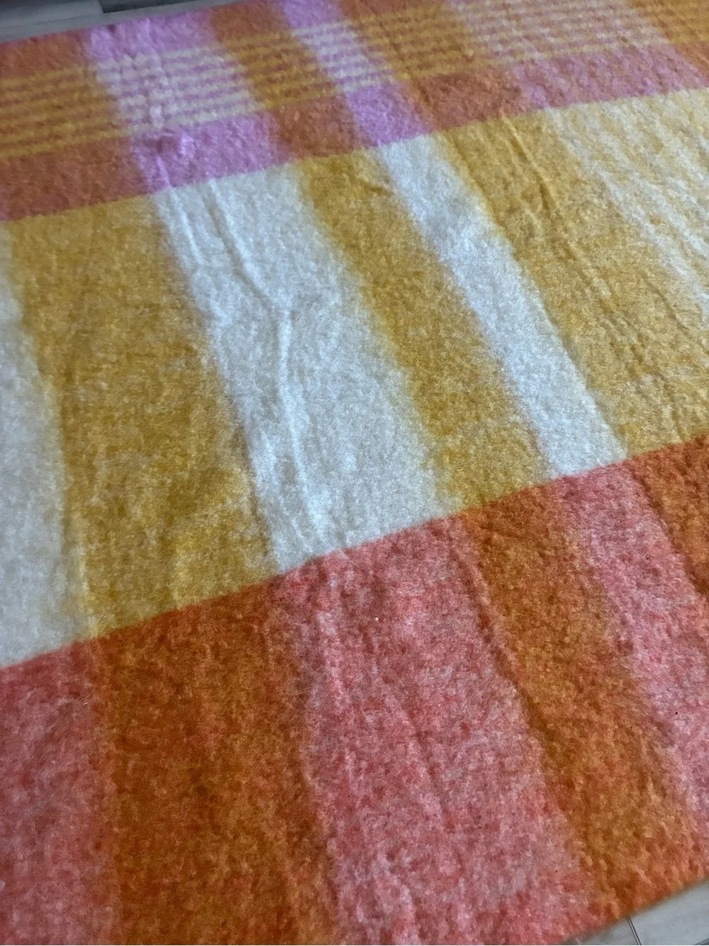 Anthropologie Brushed Mohair Wool Plaid Tassel Throw Blanket Striped Pastels